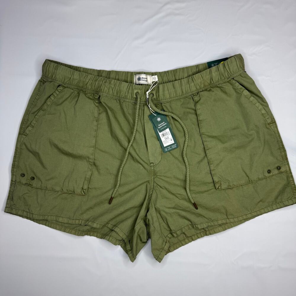 Alpine Design Women’s XXL Olive Twill Shorts 4” Drawstring NWT Relaxed Fit